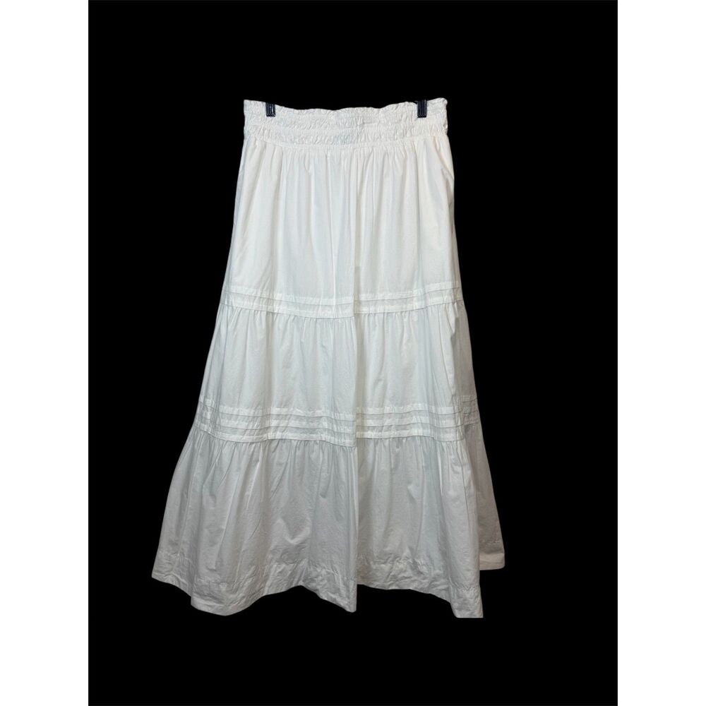 Quince Poplin Tiered Maxi Skirt Organic Cotton Size Large White Neutral Minimal